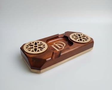 Handcrafted premium wood whiskey and cigar holder with personalized engraving, a unique gift item.