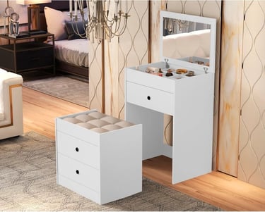 Penteadeira Cômoda Olivia 3 Gavetas C/espelho- Banqueta -Divisoria