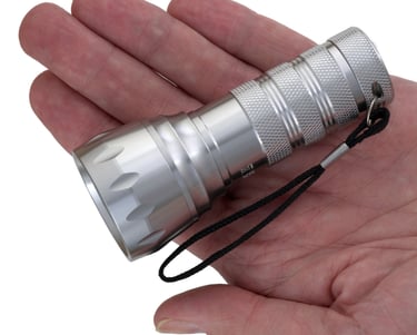 product photo studio shot of a hand holding a product showing size