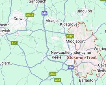 map of Newcastle under Lyme crewe and stoke