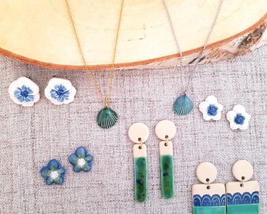 bijoux en céramique inspiration bord de mer et fleurs