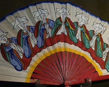 Bongsan Mask Dance fan showing the 7 Buddhas, National Intangible Heritage Center, Jeonju