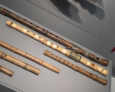 Jeongak daegeum (top) and other wind instruments from a display at the Gugak Museum in Seoul