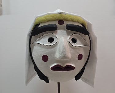 Songpa Sandae Nori mask on display at the Hahoe World Mask Museum