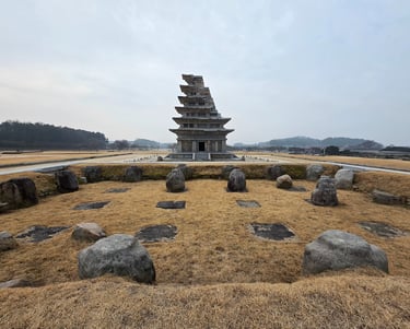 Pagoda reconstruction and archaeological remainsat Mireuksa Temple site in Iksan
