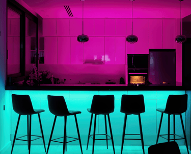 Innovation. Strip Lights used in lounge or kitchen.