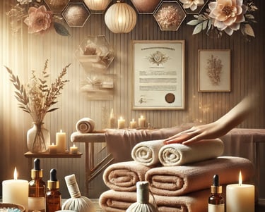 An image of a towel and massage herb pouches from a luxurious massage parlor 