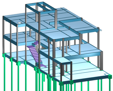 Projeto de estrutura de concreto de um sobre com escada em leque