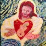 a painting of jesus holding a heart with a baby inside is parte of a dream that I had as child