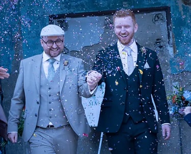 same-sex couple after their wedding ceremony at The Asylum Chapel Peckham