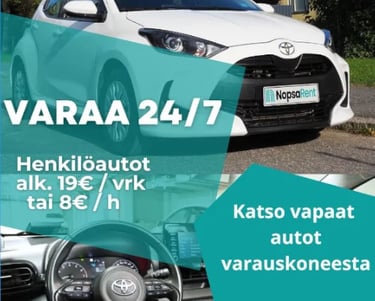 Henkilöautot alkaen 8€/h, 19€/pv Helppo varaus ja avaimeton käyttö puhelimella.