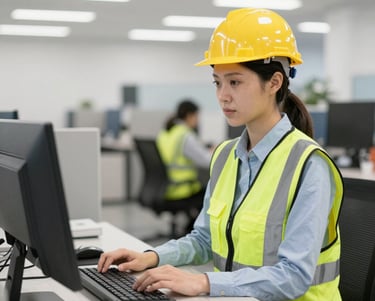 A sleek black-and-white photo showcasing a modern architectural blueprint alongside industrial machinery.