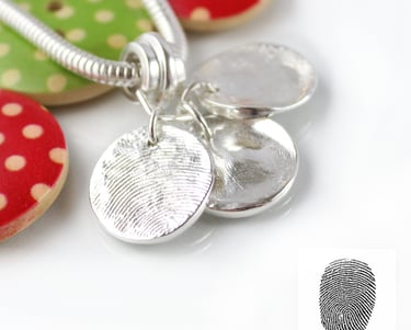 Silver fingerprint charms using your real fingerprints