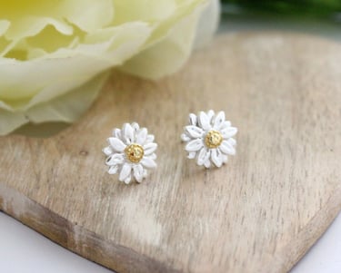 Silver and gold daisy stud earrings by Impressions to Keep 