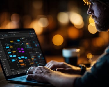 Pantalla de ordenador mostrando flujos de automatización de tareas en un taller práctico de IA