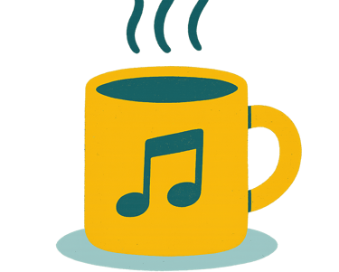 a cup of coffee with a notepad on it