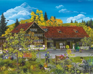 Ein Bauernhaus gezeichnet von Lilly Langenegger
