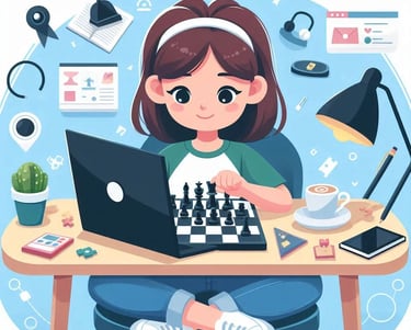 Student attending online chess class on laptop at Shetty Chess Classes