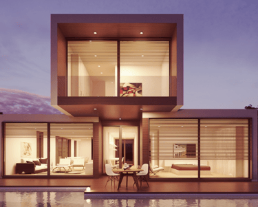 a house with a pool and a pool in the background