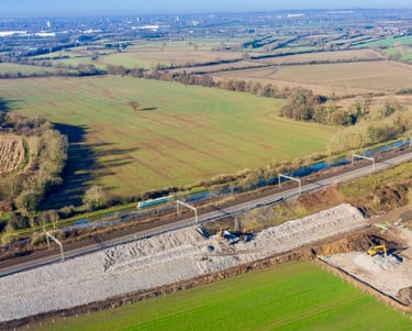 Cosford, UK, railway embankment and countryside