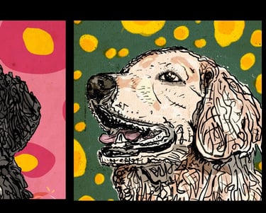a group of dogs with their heads turned to look like dogs