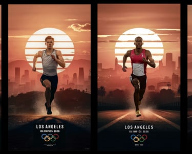 a woman running in a city at sunset