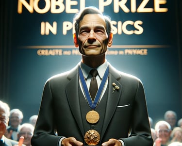 a man in a suit and tie is holding a medal