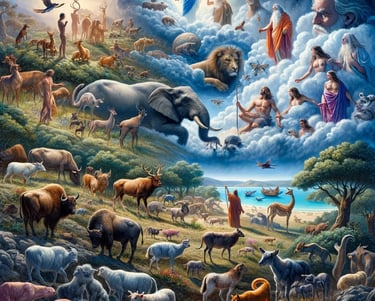 a painting of a painting of a herd of animals