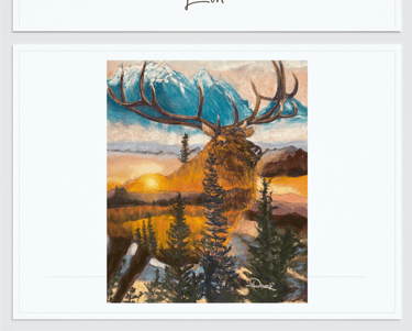a painting of a Elk in the mountains