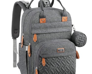 Diaper bag backpack with pacifier holder and quick snap stroller hanging straps