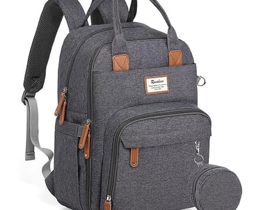 Diaper bag backpack with pacifier holder.