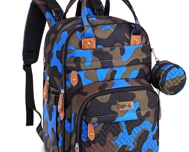 Diaper bag backpack with pacifier holder and quick snap stroller hanging straps