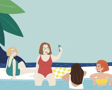 Les personnages au borde dela piscine - Recommence-moi - Anne-Sophie Loriot.