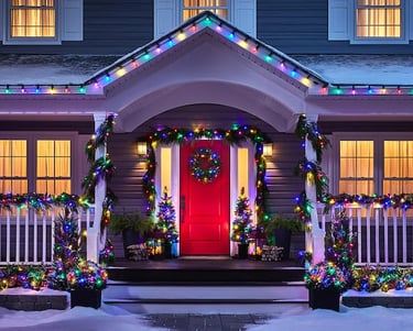 multi coloured christmas lights on house in toronto