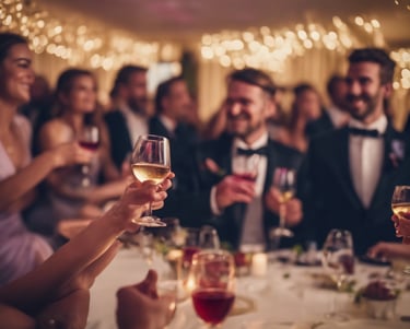 Des amis autour d'une table de mariage