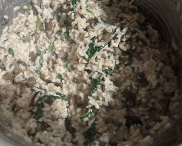 Bowl of Spinach, mushroom risotto
