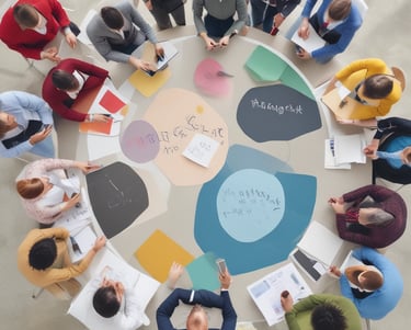 A serene office space with plants and soft lighting.