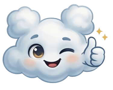 Cute white cloud character winking and giving a thumbs up emoji illustration.