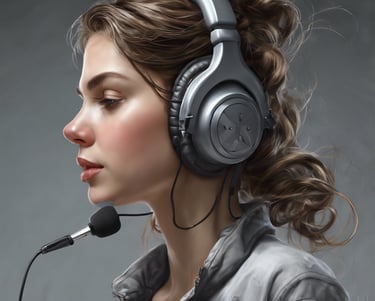 a woman with headphones and a microphone