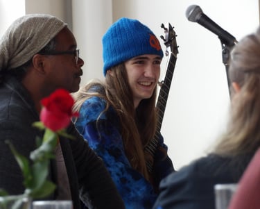 Carson Moore and two-time Grammy award percussionist Quintin Baxter teaching a master class 