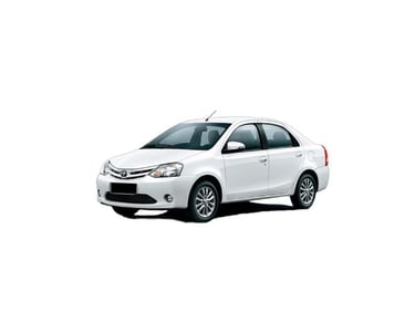 a white Toyota Etios car parked on a white background