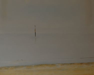 St Kilda Beach in Fog. Oil on canvas. 2023. 102 x 102 cms. Private Collection
