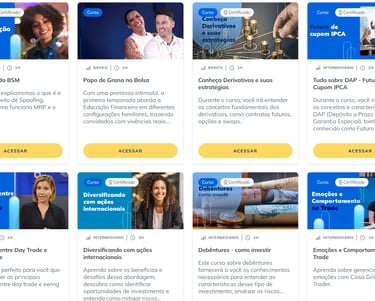 figura com imagens de alguns cursos para educação financeira que a B3 no seu site oferece grátis.