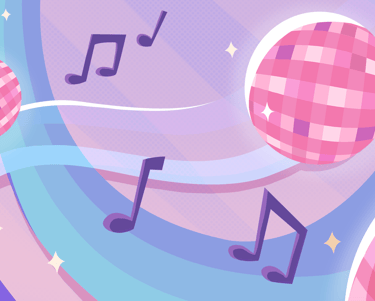 a disco ball with music notes