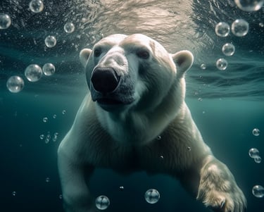 A polar bear swimming under the water