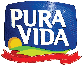 a pura vida logo on a blue background