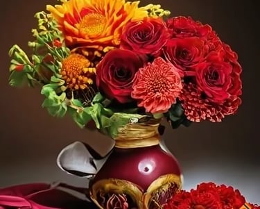 a vase with flowers in a vase on a table