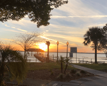 Sebring City Pier sunset view and palm trees