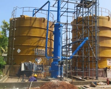 HCL fume scrubbing system for HCL fumes generating from from HCL storage tanks
