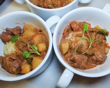 Caribbean Jerk-Spiced Vegetable and Lamb Stew with Cilantro Quinoa. Gluten-free, dairy-free, organic